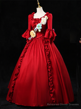 Red Short Sleeve 3D Flower Victorian Vintage Dress
